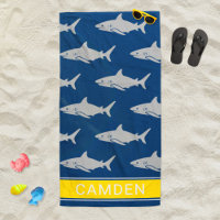 Great White Shark Navy Yellow Monogram Name