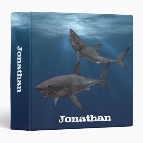 Great White Shark Ocean Personalized 3 Ring Binder