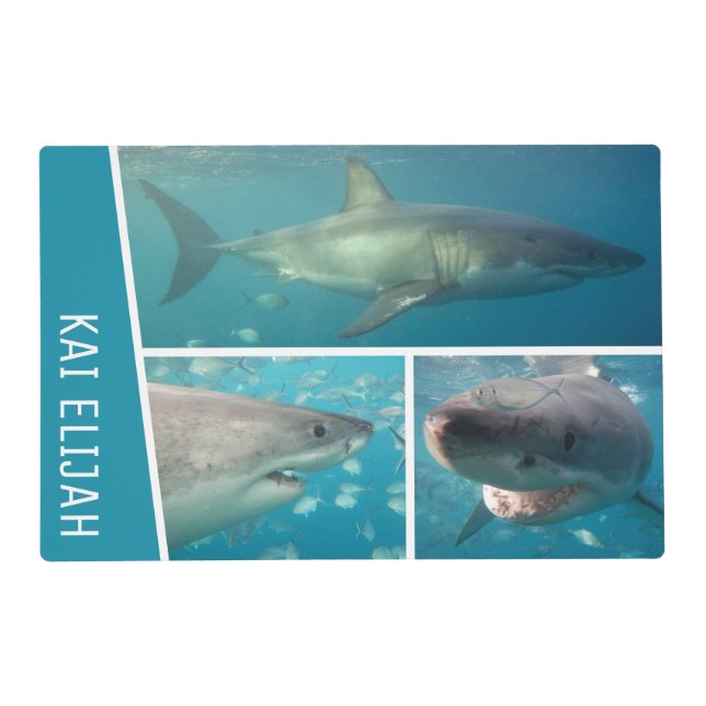 Great White Shark Ocean Photo Collage Placemat (Front)