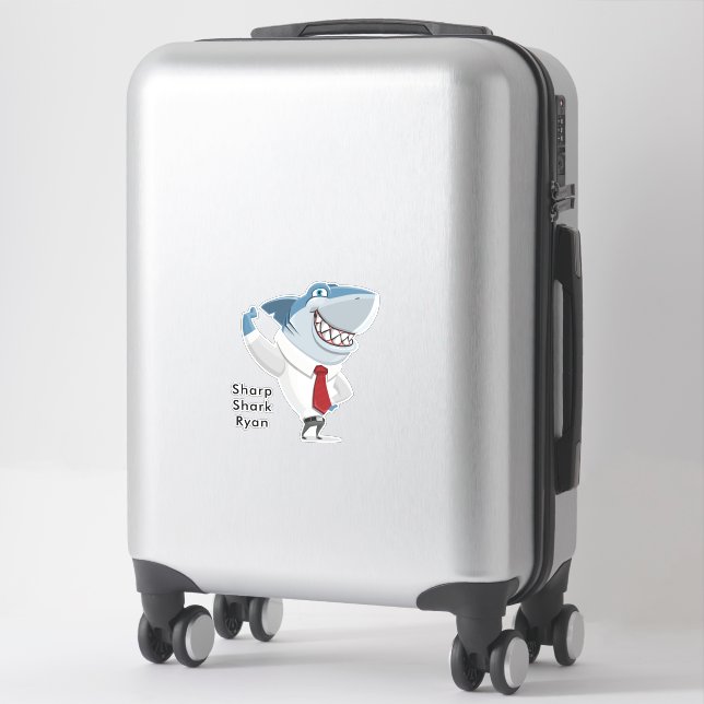 Great White Shark Office Clothes Cartoon Add Name Sticker (Suitcase)
