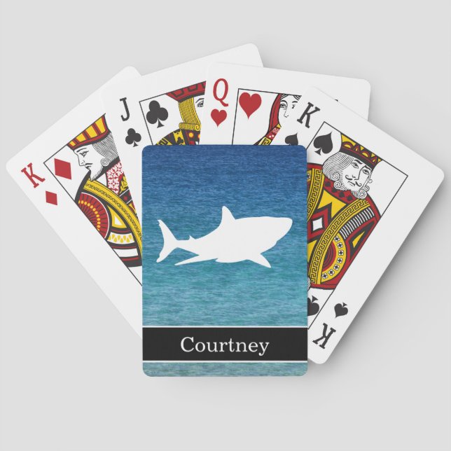 Great White Shark on Ocean Background with Name Poker Cards (Back)