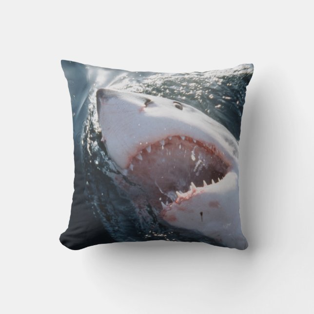 Great White Shark on sea Throw Pillow (Front)