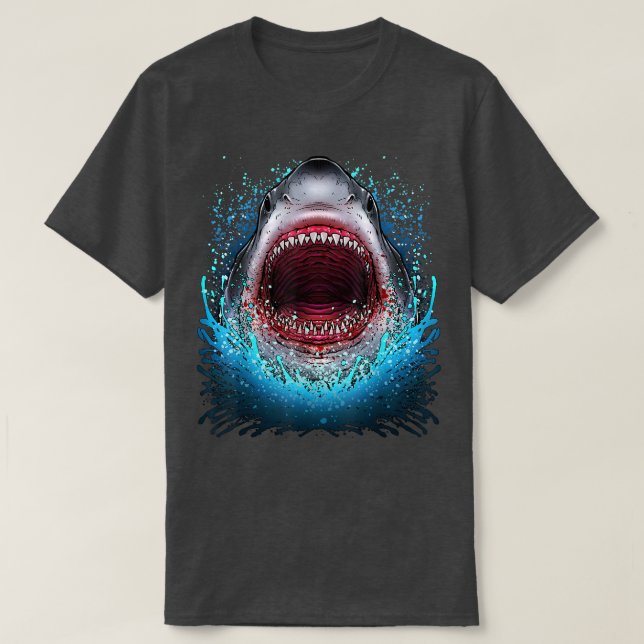 Great White Shark Open Mouth Teeth Beach Ocean Ani T-Shirt (Design Front)