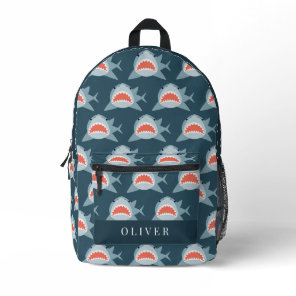 Great White Shark Pattern Navy Blue Boy Printed Backpack