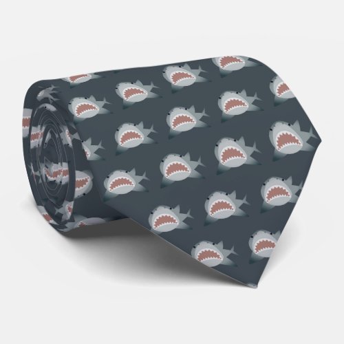 Great White Shark Pattern Navy Blue Neck Tie