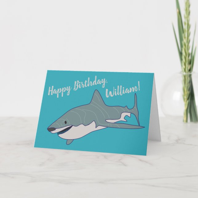 Great White Shark Personalized Birthday Card (Front)