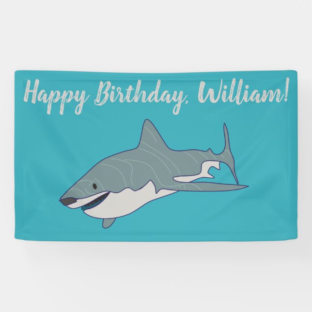 Great White Shark Personalized Birthday Party Banner (Horizontal)