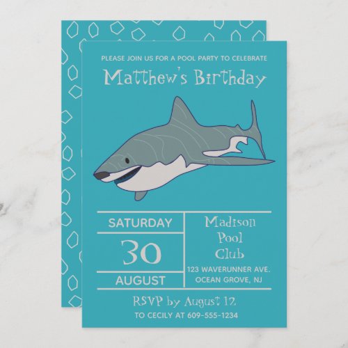 Great White Shark Personalized Birthday Party Invitation