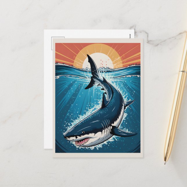 Great White Shark Poster Holiday Postcard (Front/Back In Situ)