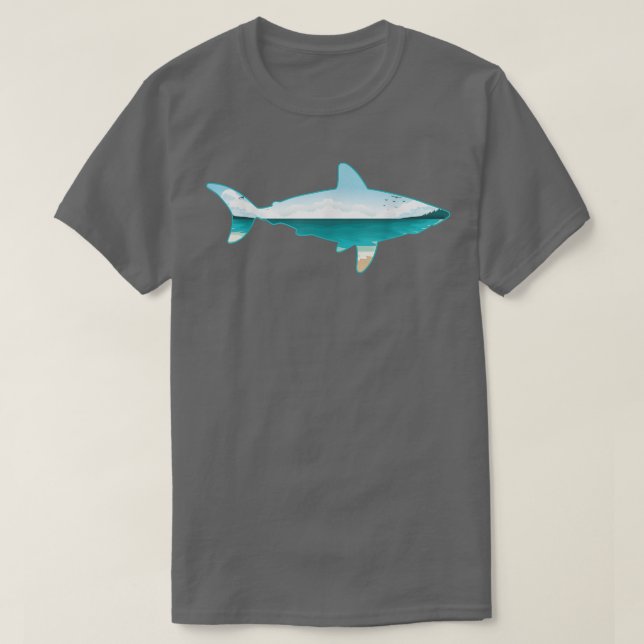 Great White Shark Print with LandscapeShark Lover  T-Shirt (Design Front)