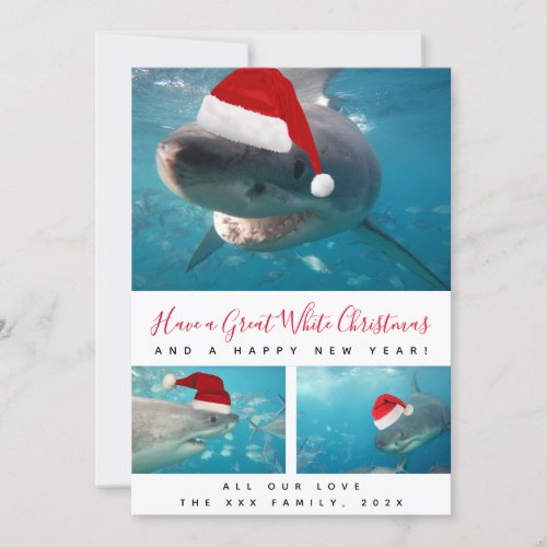 Great White Shark Red Script Multi Photo Collage Holiday Card