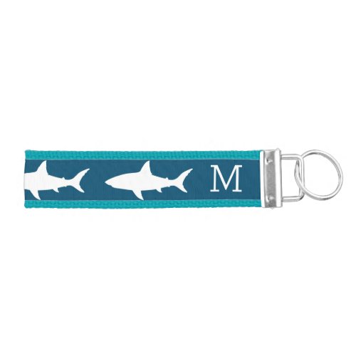 Great White Shark Silhouettes  Monogram Wrist Keychain