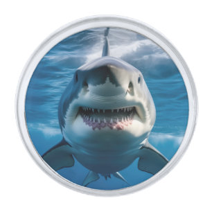 Great White Shark Silver Finish Lapel Pin