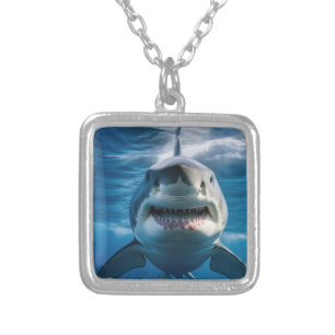 Great White Shark Silver Plated Necklace