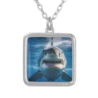 Great White Shark Silver Plated Necklace