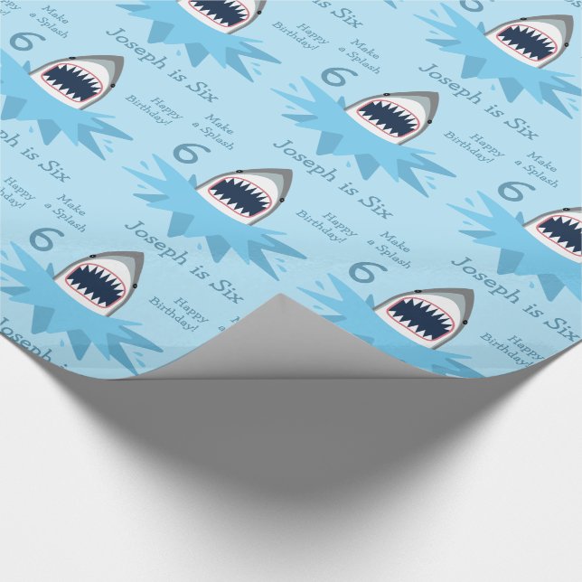 Great White Shark Sixth Birthday Party Wrapping Paper (Corner)