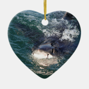 Great white shark spy hopping ceramic ornament