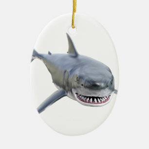 great white shark swimming to the front ceramic ornament