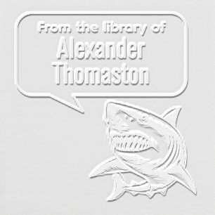 Great White Shark Talk Bubble Library Book Name Embosser