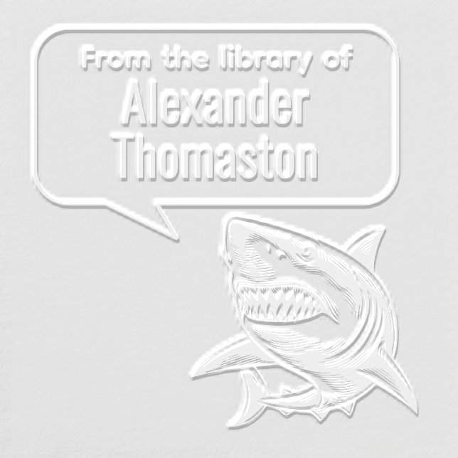 Great White Shark Talk Bubble Library Book Name Embosser (Design)