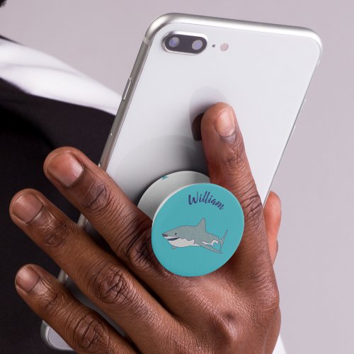 Great White Shark Teal Blue Personalized PopSocket