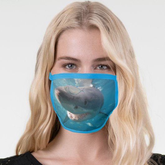 Great White Shark Teeth Mouth Smile Portrait Face Mask (Worn Her)