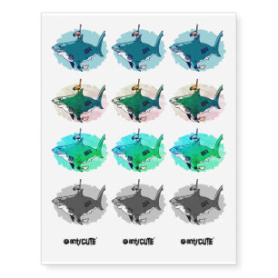 great white shark tracked funny cartoon temporary tattoos