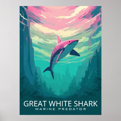 Great White Shark travel style Poster