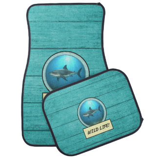 Great White Shark Turquoise Wood Set of Car Mats