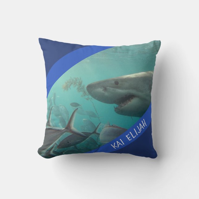 Great White Shark Underwater Australia Blue Throw Pillow (Front)