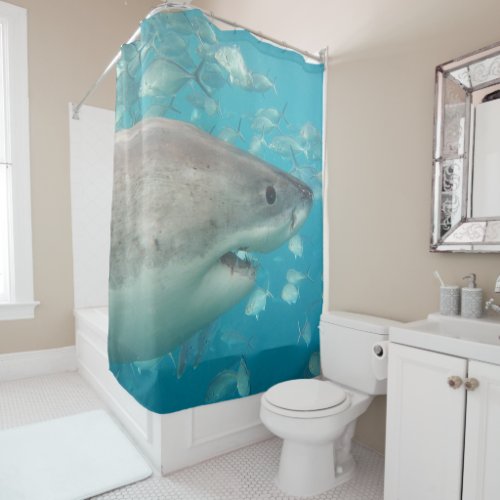 Great White Shark Underwater Close Up Portrait Shower Curtain