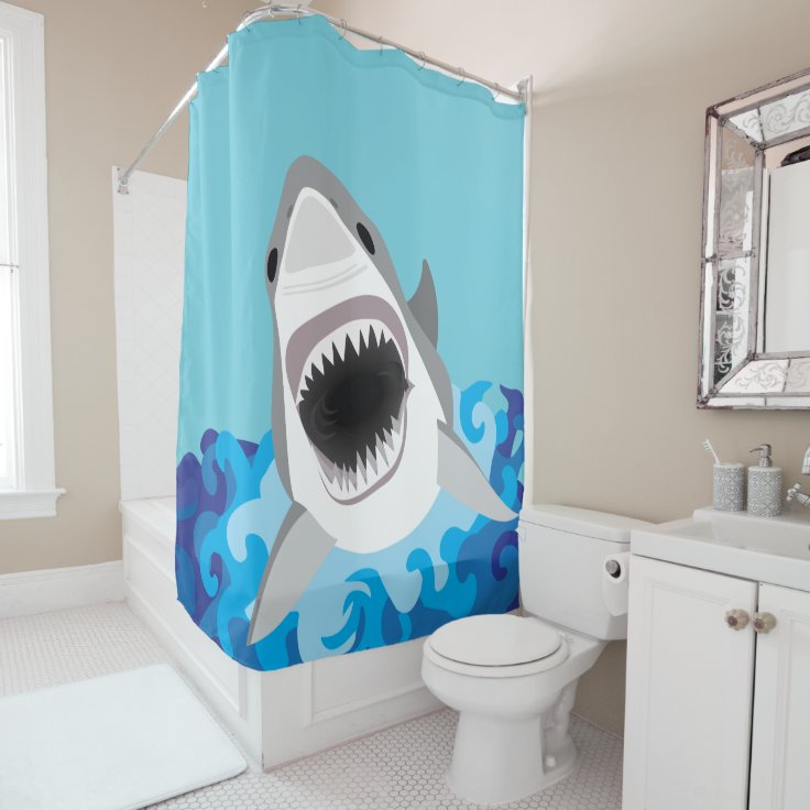 Great White Shark With Jaws Wide Open Shower Curtain Zazzle