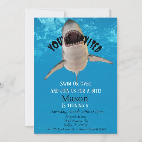 Great White Shark Youre Invited Childs Birthday Invitation