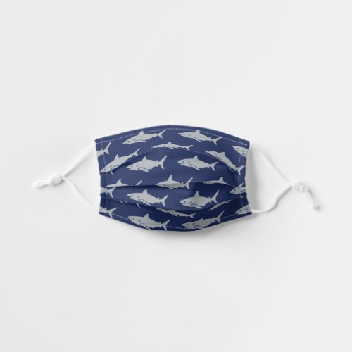 Great White Sharks Navy and Gray Pattern Kids Cloth Face Mask