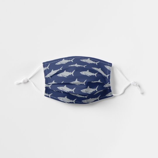 Great White Sharks Navy and Gray Pattern Kids' Cloth Face Mask