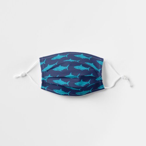 Great White Sharks Navy and Ocean Blue Pattern Kids Cloth Face Mask