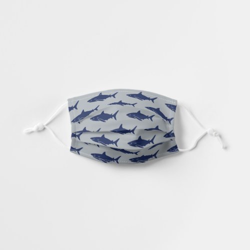 Great White Sharks Navy Blue and Gray Pattern Kids Cloth Face Mask