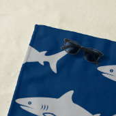 Great White Sharks Navy Blue Custom Name Beach Towel (In Situ)