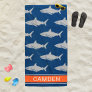 Great White Sharks Navy Orange Custom Name Beach Towel