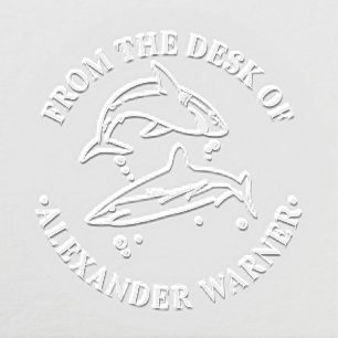 Great White Sharks Ocean Round “from the desk of” Embosser