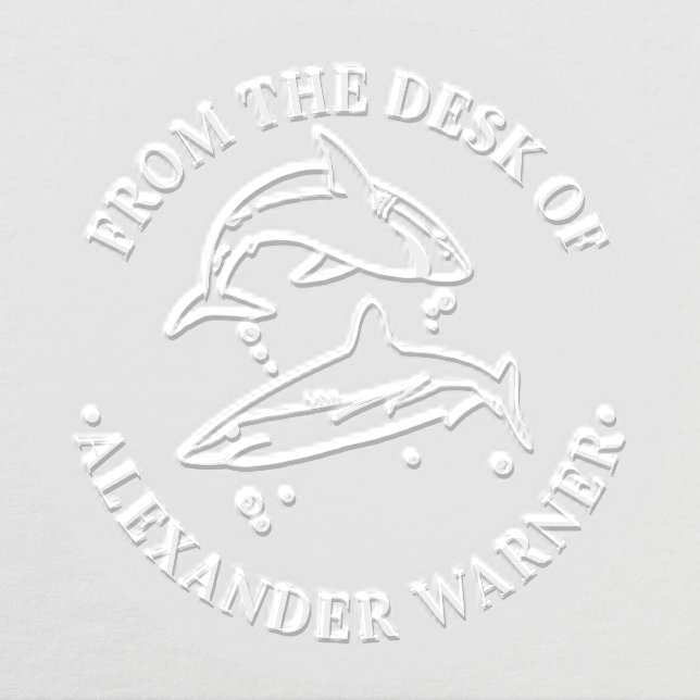 Great White Sharks Ocean Round “from the desk of” Embosser (Design)