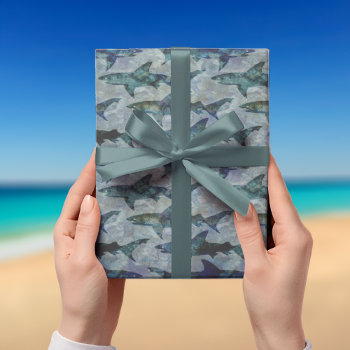 Great White Sharks Sea Green Wrapping Paper by AntiqueImages at Zazzle