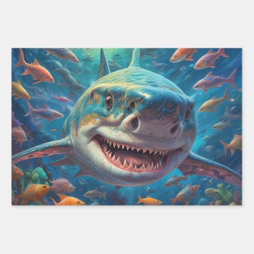Great White Swimming in the Sea Wrapping Paper Sheets