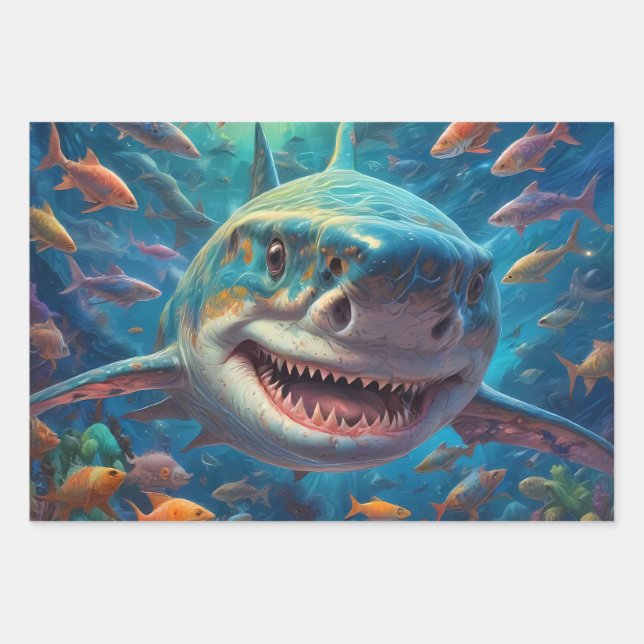 Great White Swimming in the Sea Wrapping Paper Sheets (Front)