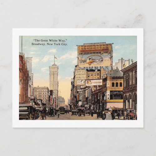 Great White Way Broadway New York City Vintage Postcard
