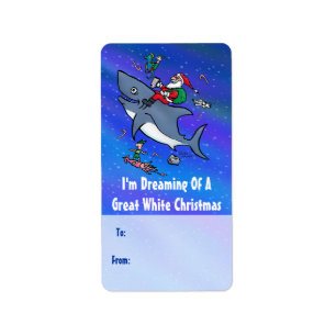 Great White Xmas Gift Labels With Santa on Shark