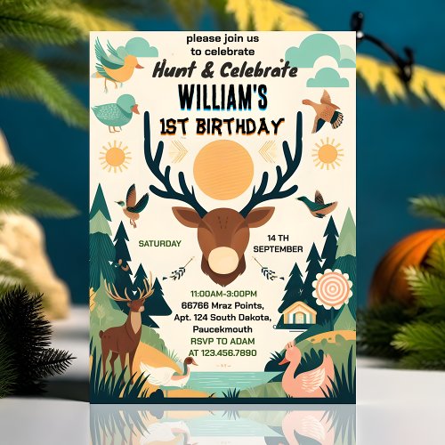 great Wild Camo Oh Deer Duck hunting 1st birthday Invitation