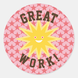 Bright Rainbow Good Work Reward Kids Classic Round Sticker, Zazzle