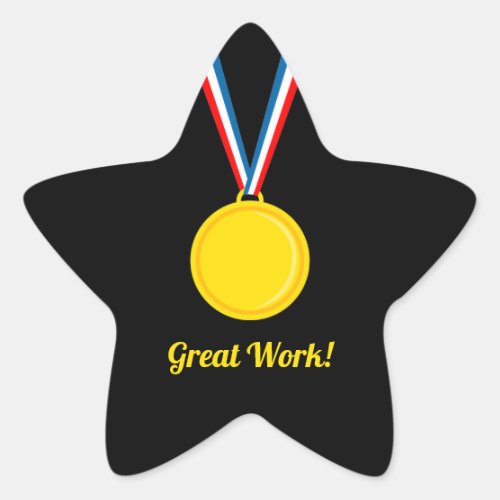 Great Work Gold Medal Red and Blue School Award  Star Sticker