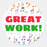 [ Thumbnail: Great Work!; Many Colorful Music Notes and Symbols Round Sticker ]